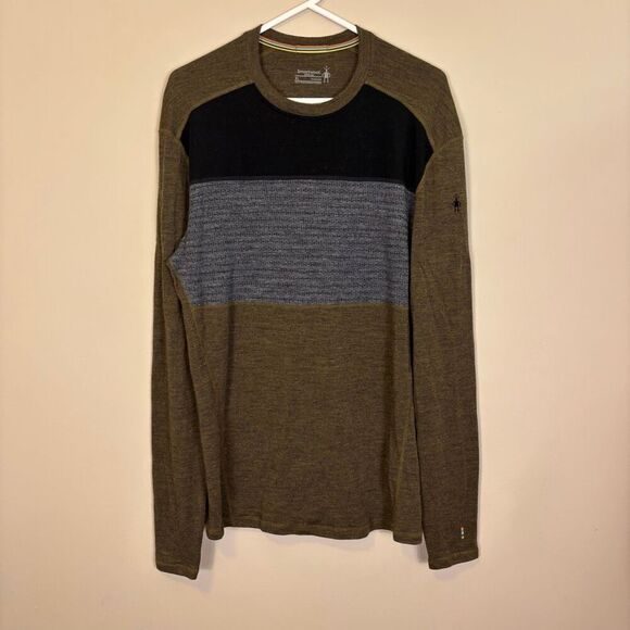 Smartwool Men's Merino Wool Crewneck Sweater Green with Black & Grey Size XL - Picture 1 of 6